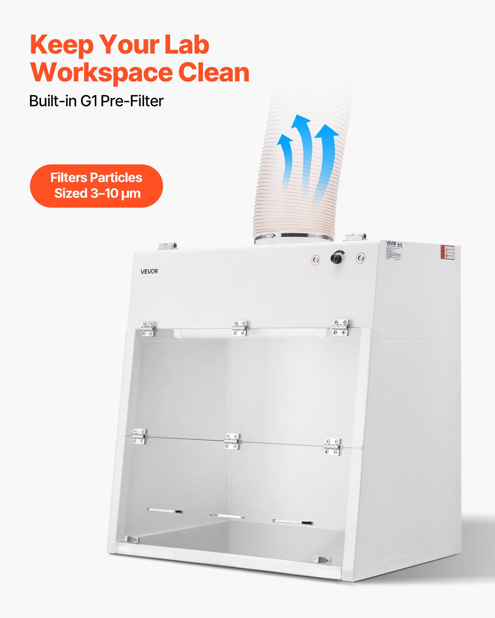VEVOR Ducted Fume Hood, 23.62 x 31.69 x 27.56 inch Working Area, Lab Fume Hood with LED Light and G1 Pre-Filter, Exhaust Equipment for Laboratory Fume Control and Pharmaceutical Compounding, White