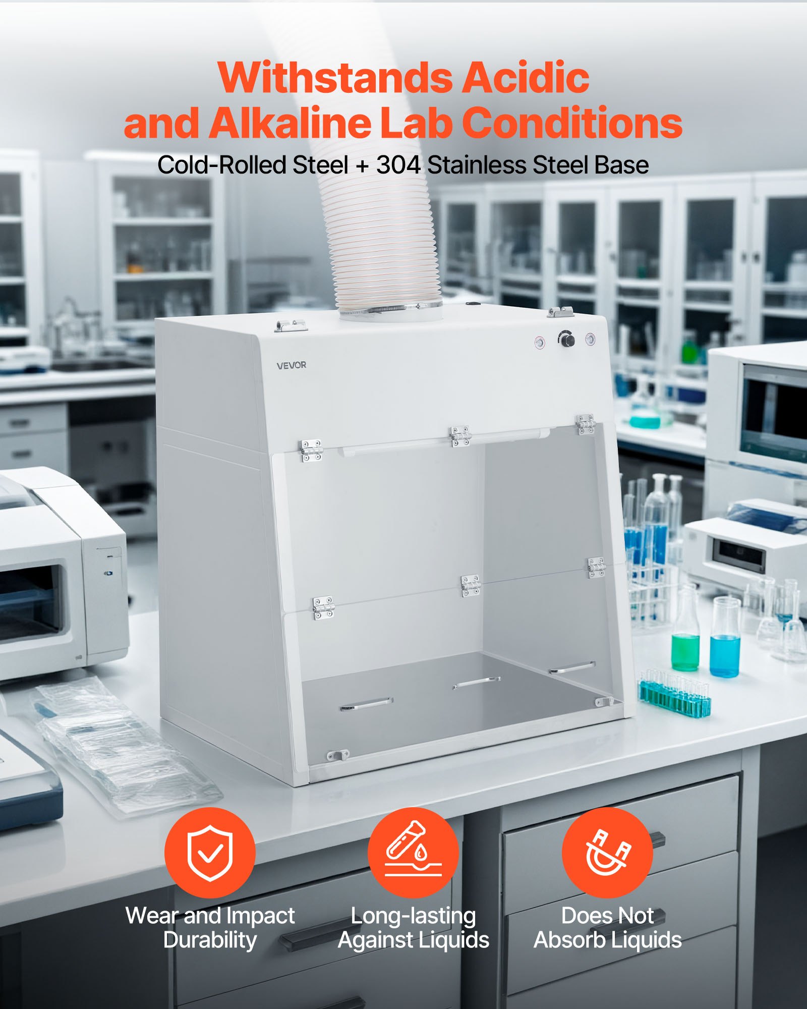 VEVOR Ducted Fume Hood, 23.62 x 31.69 x 27.56 inch Working Area, Lab Fume Hood with LED Light and G1 Pre-Filter, Exhaust Equipment for Laboratory Fume Control and Pharmaceutical Compounding, White