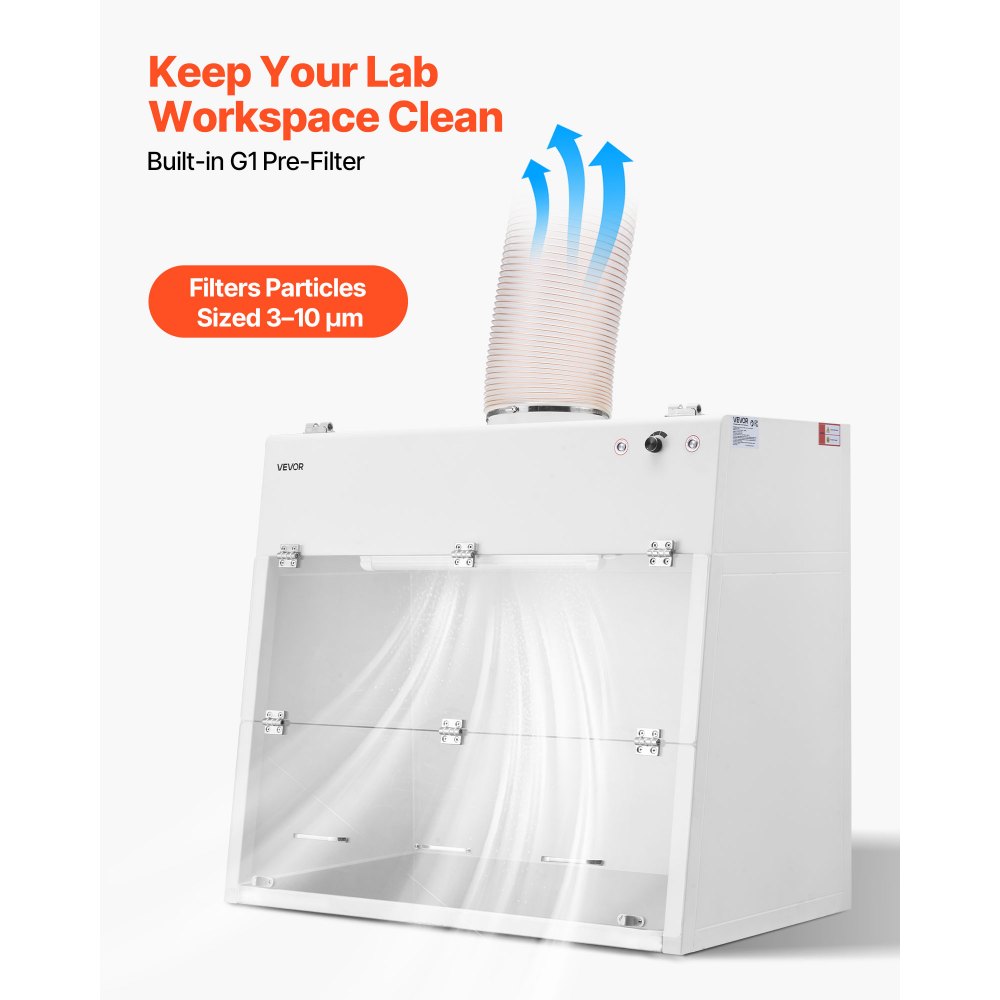 VEVOR Ducted Fume Hood, 19.69 x 41.54 x 27.56 inch Working Area, Lab Fume Hood with LED Light and G1 Pre-Filter, Exhaust Equipment for Laboratory Fume Control and Pharmaceutical Compounding, White