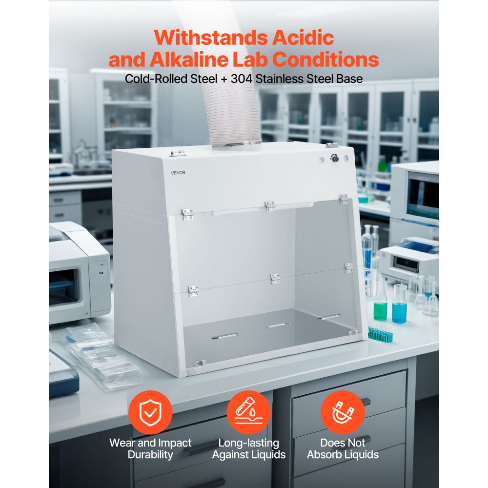 VEVOR Ducted Fume Hood, 19.69 x 41.54 x 27.56 inch Working Area, Lab Fume Hood with LED Light and G1 Pre-Filter, Exhaust Equipment for Laboratory Fume Control and Pharmaceutical Compounding, White
