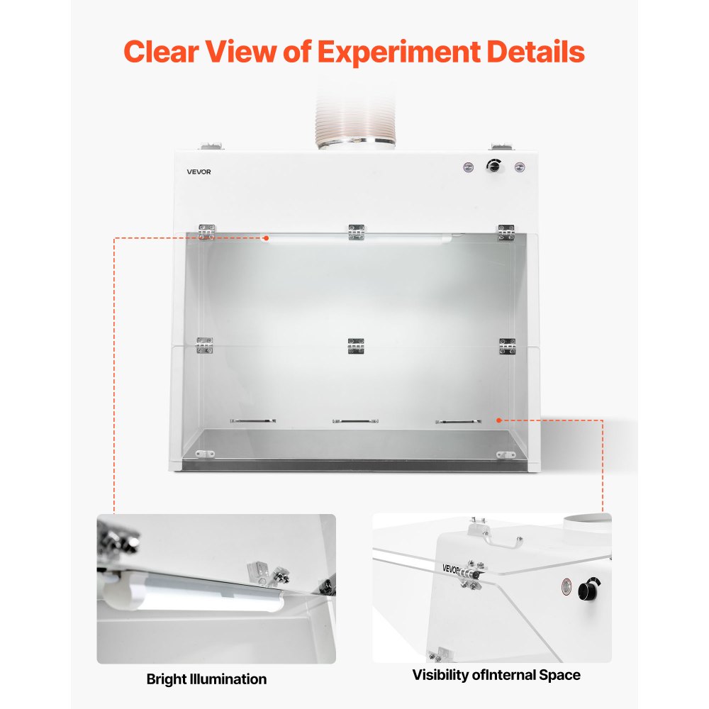 VEVOR Ducted Fume Hood, 19.69 x 41.54 x 27.56 inch Working Area, Lab Fume Hood with LED Light and G1 Pre-Filter, Exhaust Equipment for Laboratory Fume Control and Pharmaceutical Compounding, White
