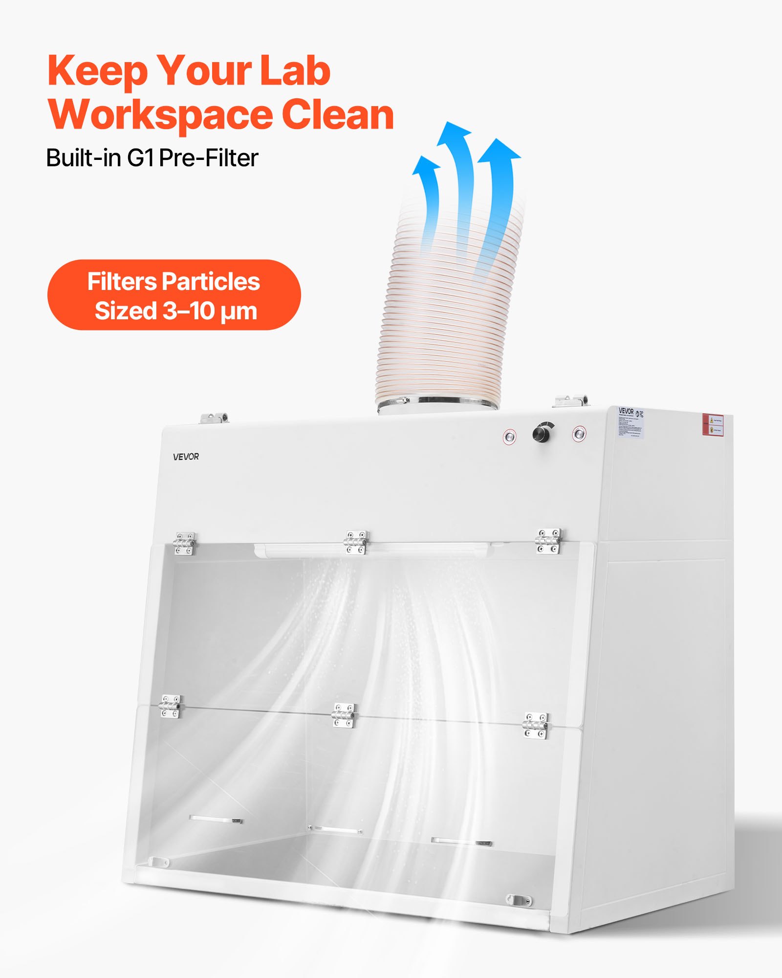 VEVOR Ducted Fume Hood, 19.69 x 41.54 x 27.56 inch Working Area, Lab Fume Hood with LED Light and G1 Pre-Filter, Exhaust Equipment for Laboratory Fume Control and Pharmaceutical Compounding, White