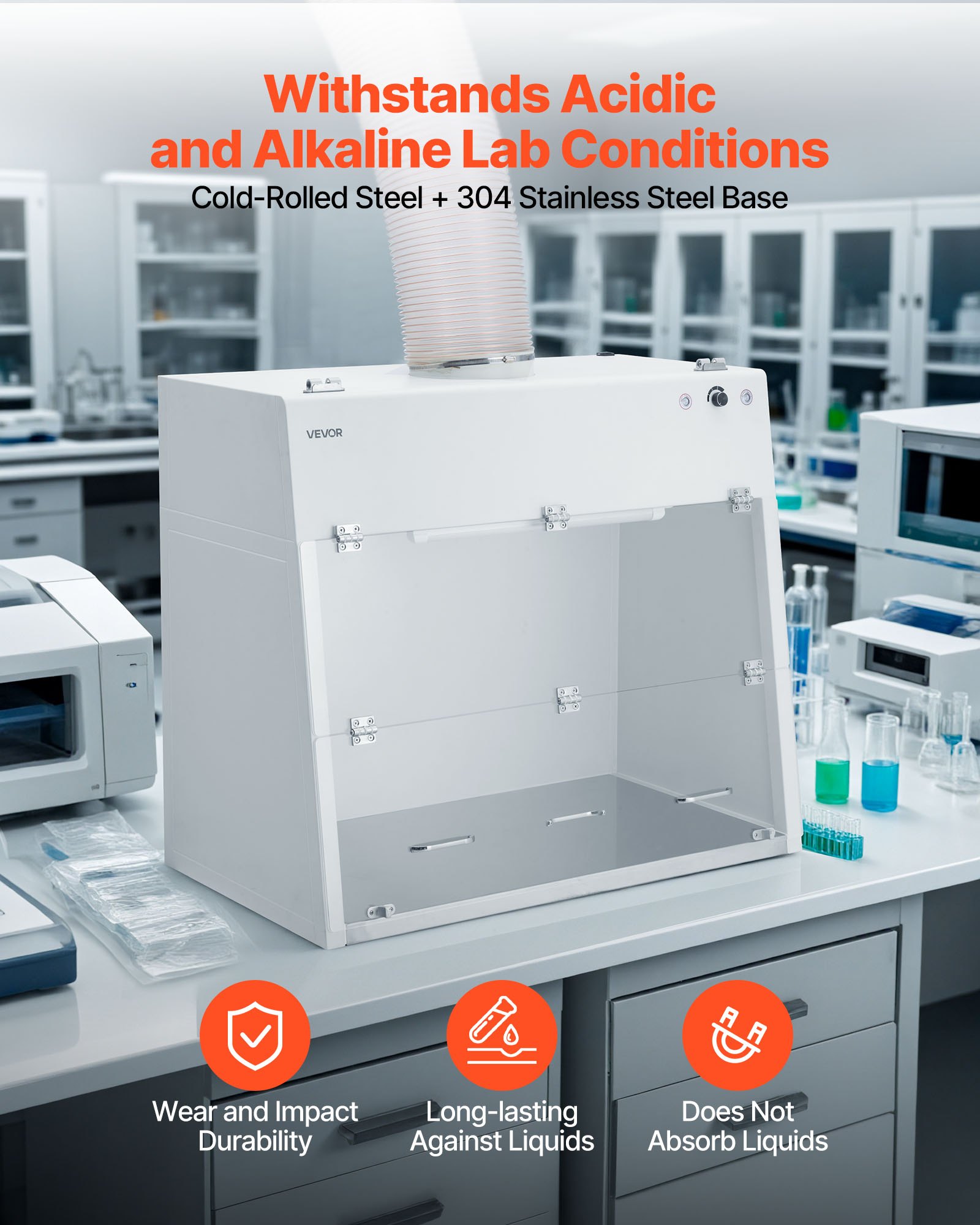 VEVOR Ducted Fume Hood, 19.69 x 41.54 x 27.56 inch Working Area, Lab Fume Hood with LED Light and G1 Pre-Filter, Exhaust Equipment for Laboratory Fume Control and Pharmaceutical Compounding, White
