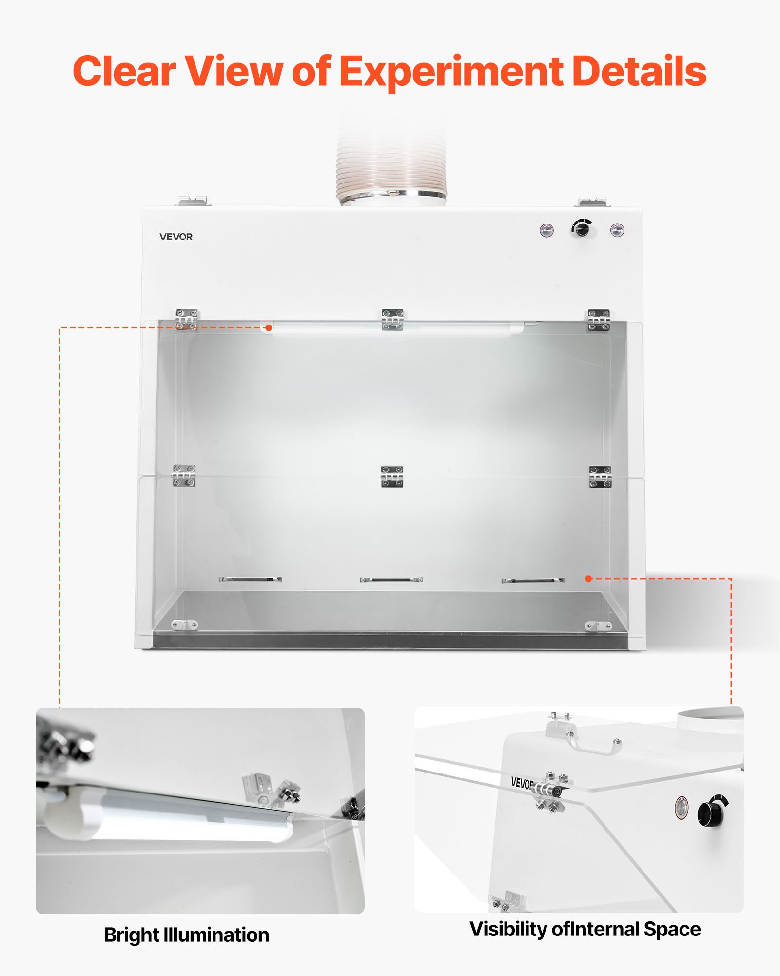 VEVOR Ducted Fume Hood, 19.69 x 41.54 x 27.56 inch Working Area, Lab Fume Hood with LED Light and G1 Pre-Filter, Exhaust Equipment for Laboratory Fume Control and Pharmaceutical Compounding, White