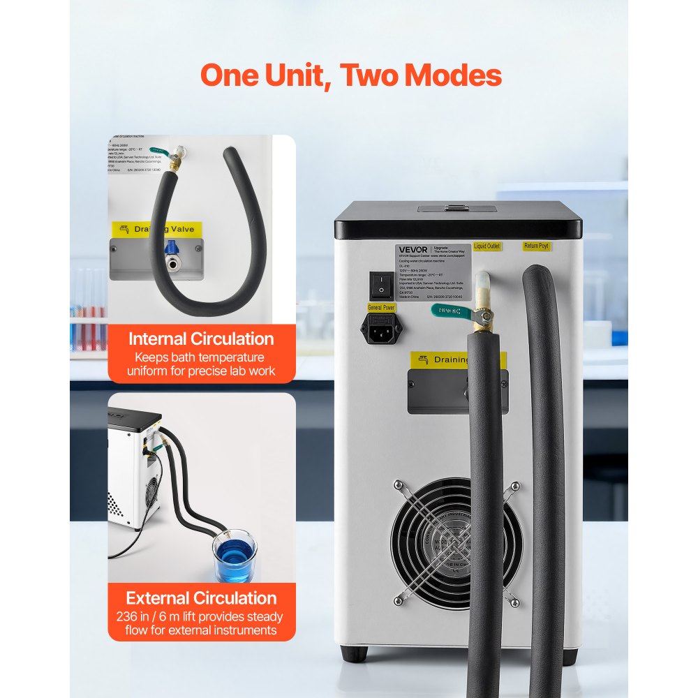 VEVOR Laboratory Chiller Circulator, -20℃ to Room Temperature, 3.4 L Internal and External Dual Circulation, Compatible with ≤2 L Rotary Evaporators for Condenser Reflux and Rapid Cooling