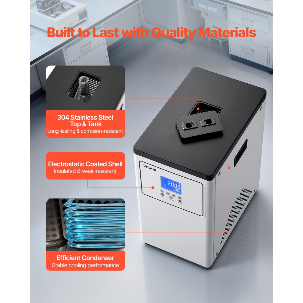 VEVOR Laboratory Chiller Circulator, -20℃ to Room Temperature, 3.4 L Internal and External Dual Circulation, Compatible with ≤2 L Rotary Evaporators for Condenser Reflux and Rapid Cooling