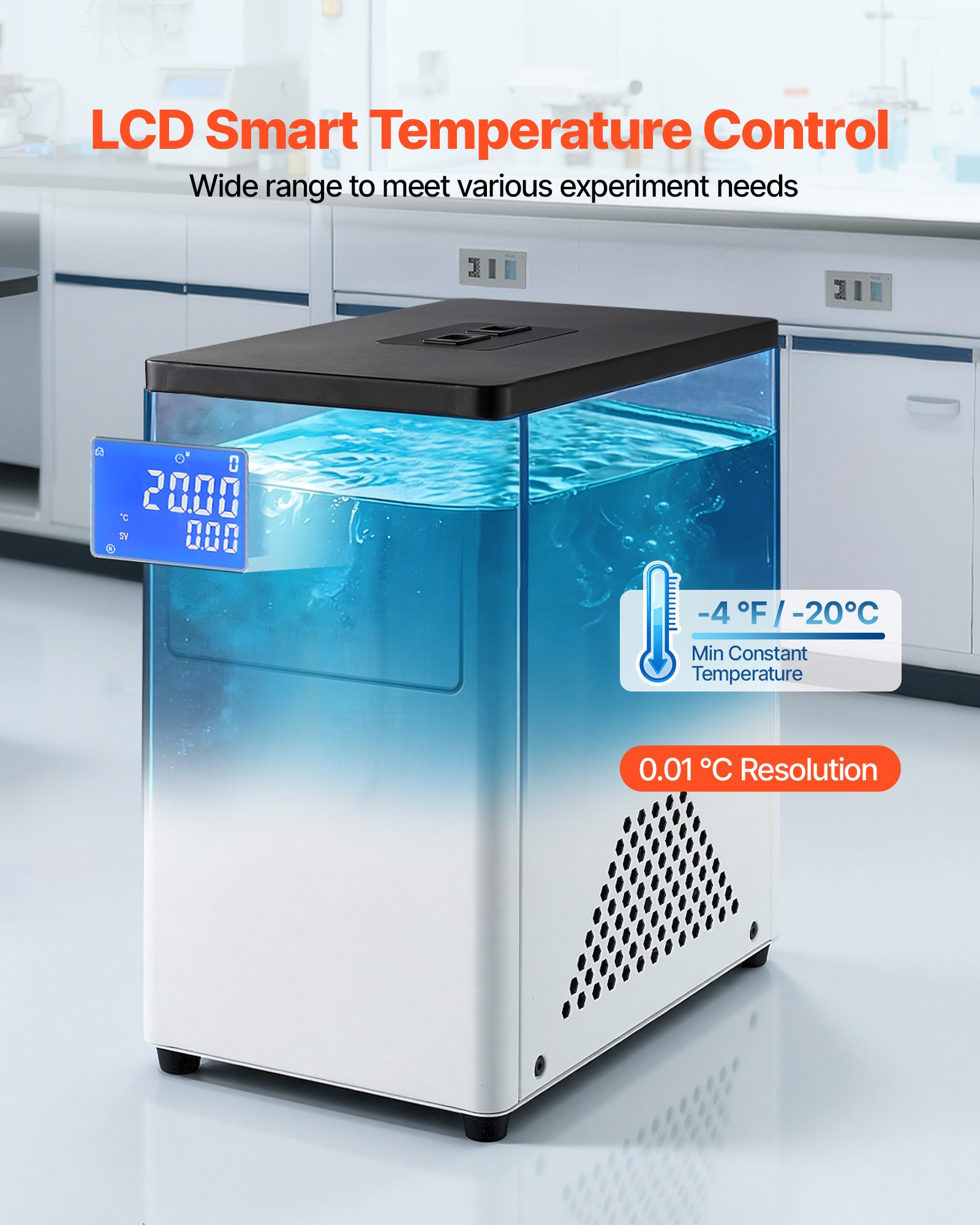 VEVOR Laboratory Chiller Circulator, -20℃ to Room Temperature, 3.4 L Internal and External Dual Circulation, Compatible with ≤2 L Rotary Evaporators for Condenser Reflux and Rapid Cooling