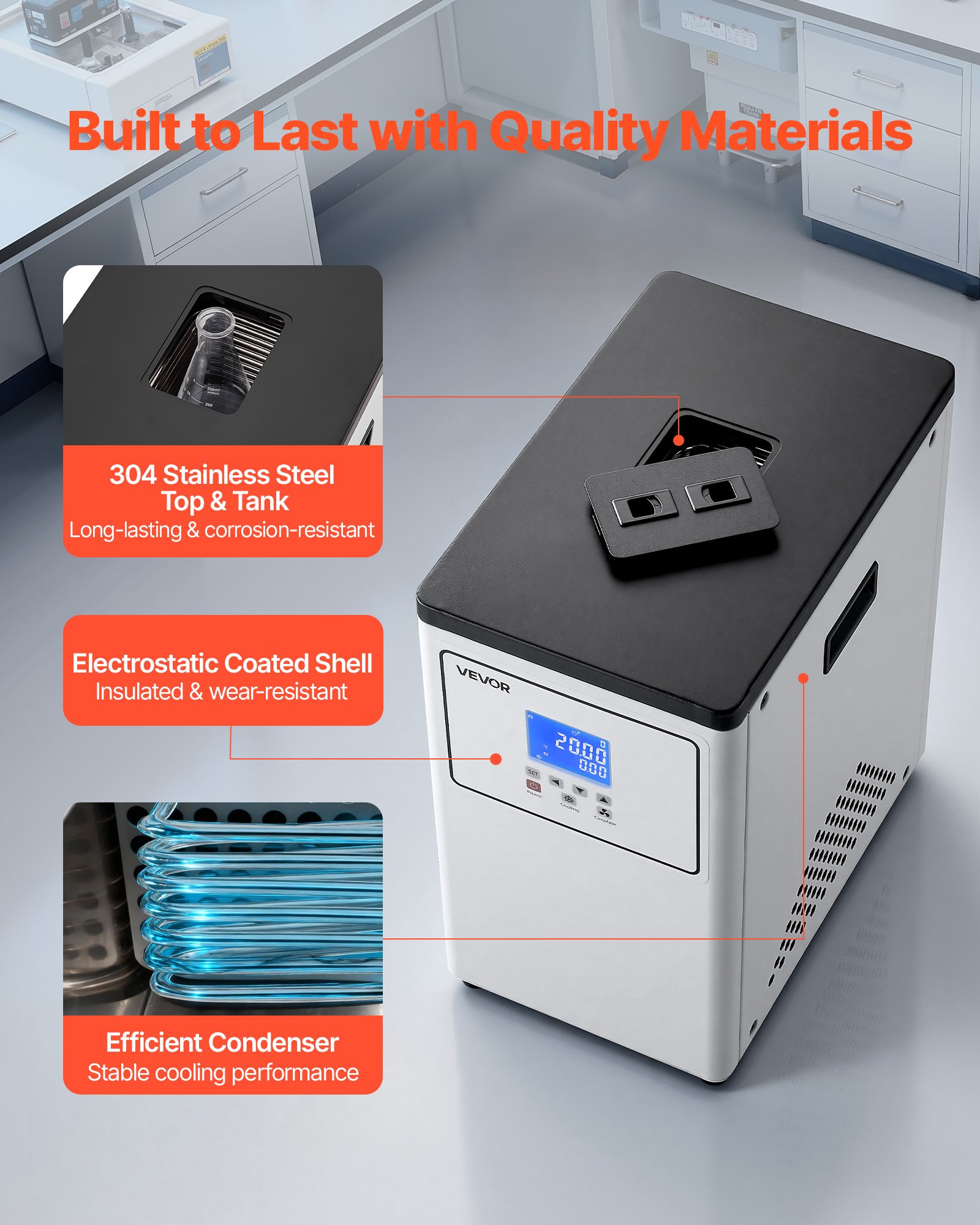 VEVOR Laboratory Chiller Circulator, -20℃ to Room Temperature, 3.4 L Internal and External Dual Circulation, Compatible with ≤2 L Rotary Evaporators for Condenser Reflux and Rapid Cooling