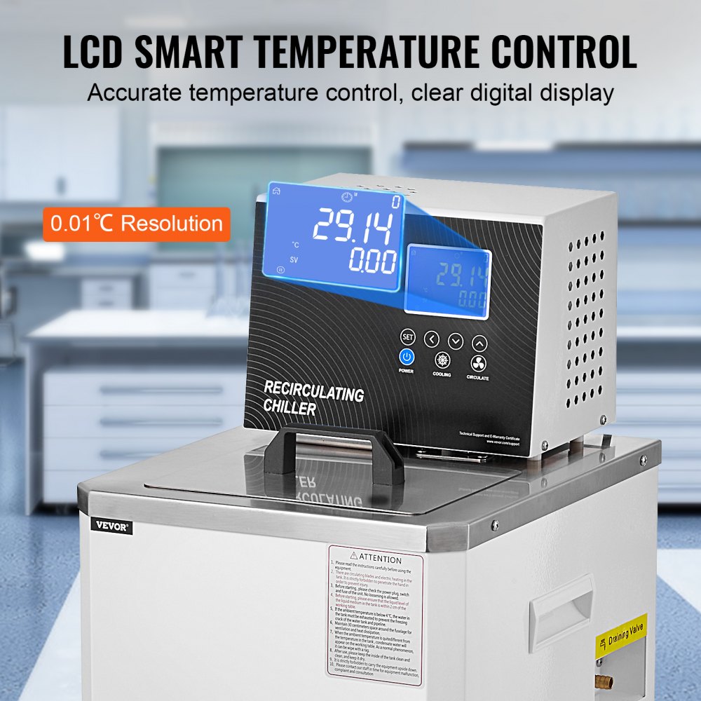 VEVOR Laboratory Chiller Circulator, 6L Low Temperature Cooling Liquid, -20℃ to 100℃ Circulator Pump Chiller, High-Definition LCD Display, 304 Stainless Steel Water Bath Recirculating Water Cooling