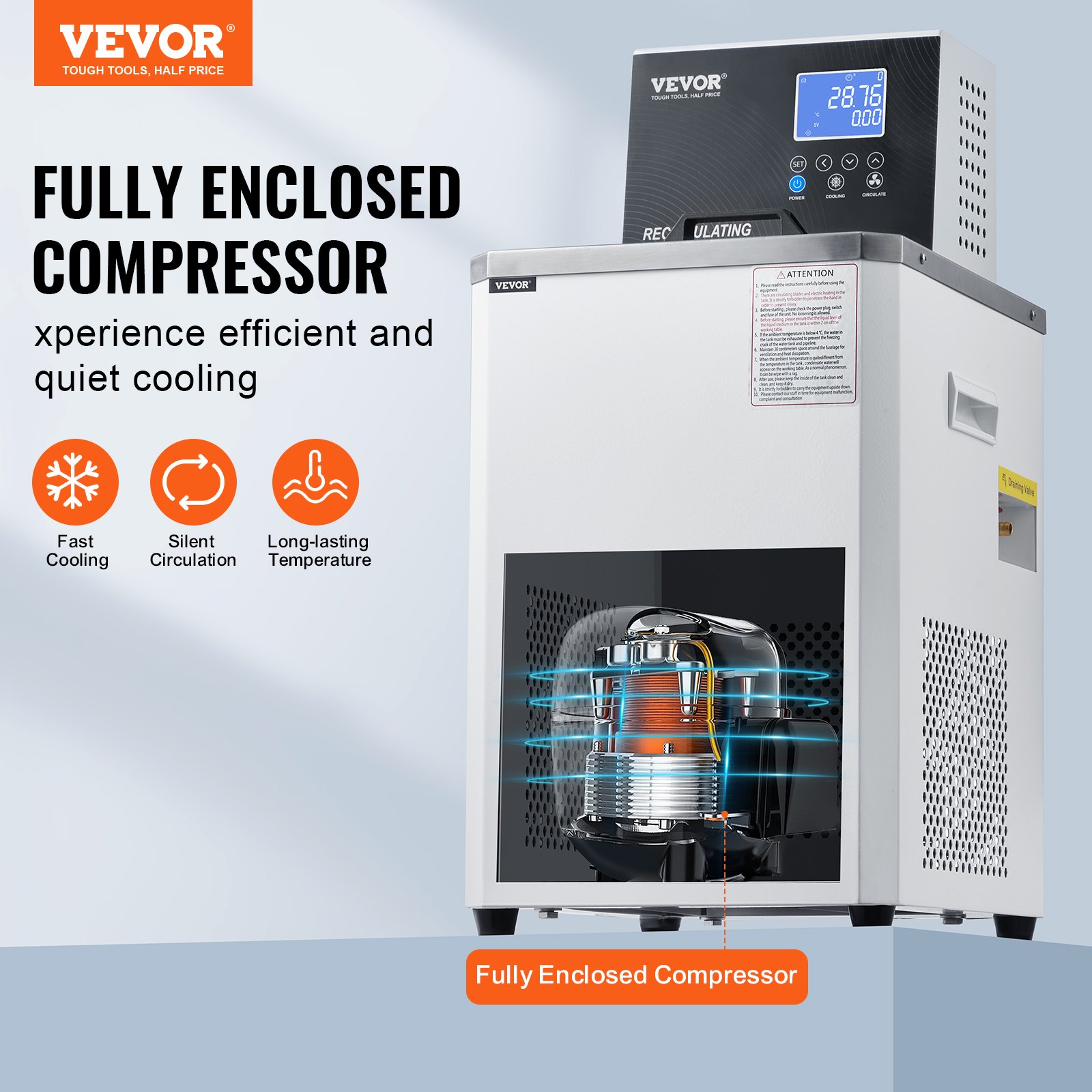 VEVOR Laboratory Chiller Circulator, 6L Low Temperature Cooling Liquid, -20℃ to 100℃ Circulator Pump Chiller, High-Definition LCD Display, 304 Stainless Steel Water Bath Recirculating Water Cooling