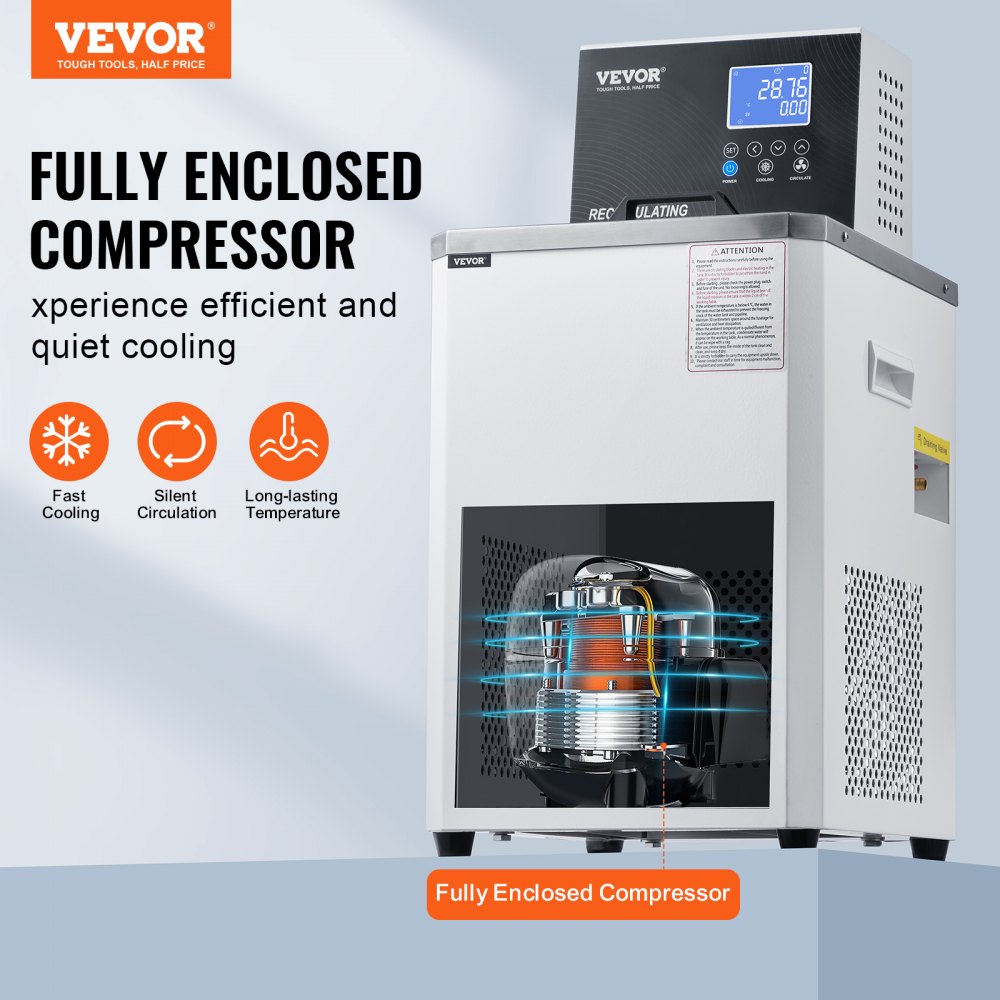 VEVOR Laboratory Chiller Circulator, 6L Chiller Lab Low Temperature Cooling Liquid, -4°F-212°F Circulator Pump Chiller, LCD Display, 304 Stainless Steel Water Bath Recirculating Water Cooling Chiller