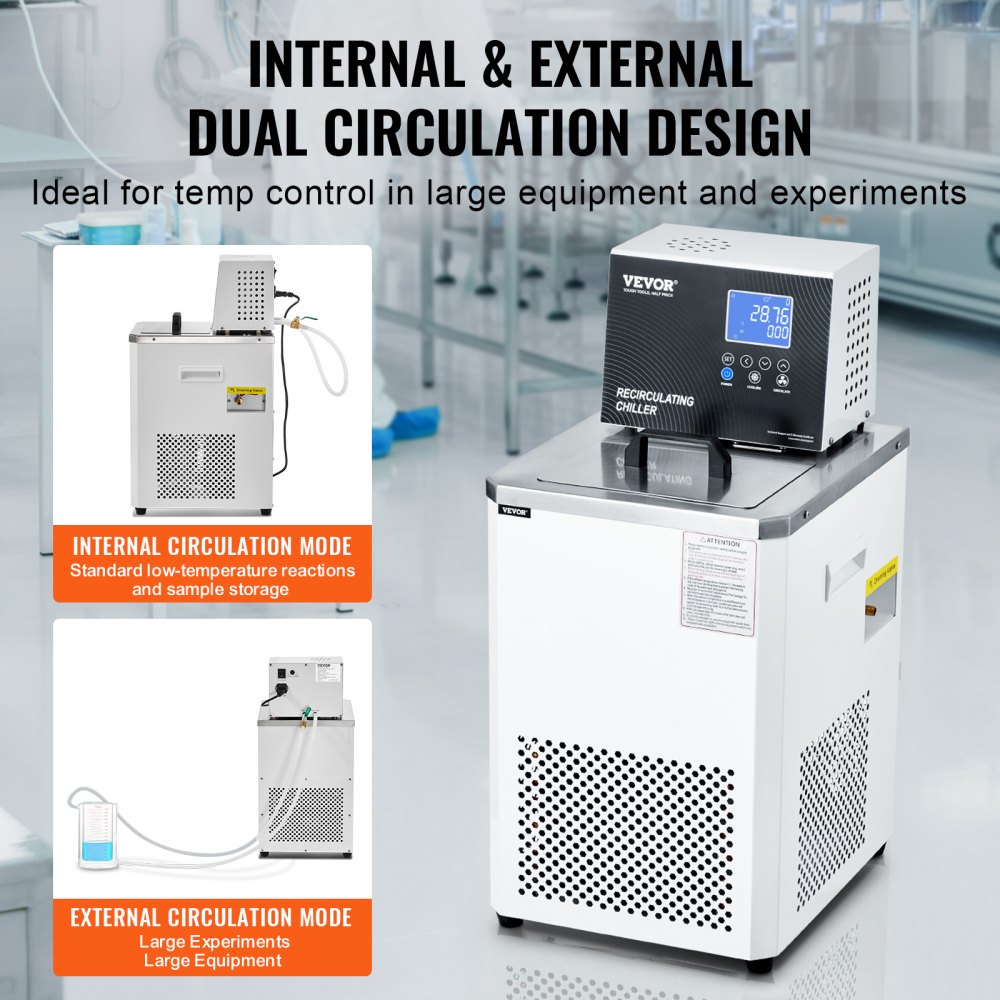VEVOR Laboratory Chiller Circulator, 6L Chiller Lab Low Temperature Cooling Liquid, -4°F-212°F Circulator Pump Chiller, LCD Display, 304 Stainless Steel Water Bath Recirculating Water Cooling Chiller