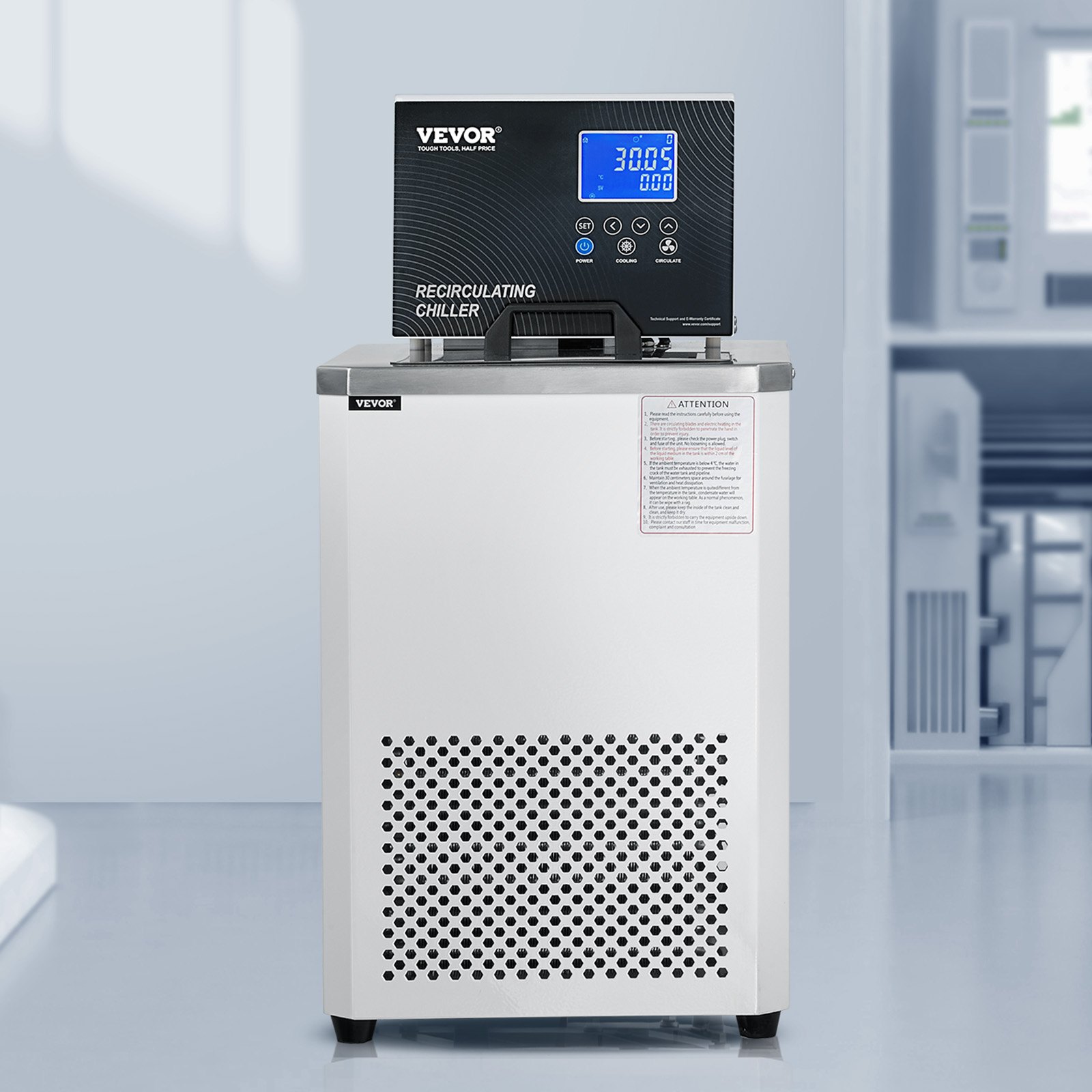 VEVOR Laboratory Chiller Circulator, 6L Chiller Lab Low Temperature Cooling Liquid, -4°F-212°F Circulator Pump Chiller, LCD Display, 304 Stainless Steel Water Bath Recirculating Water Cooling Chiller