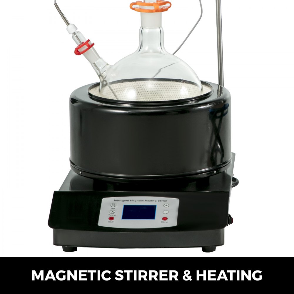VEVOR 5L Distillation Apparatus Max.380°C Short Path Distillation Kit with Heating Mantle and Magnetic stirring 60-2300rpm Lab Distillation Glassware Apparatus (Black)