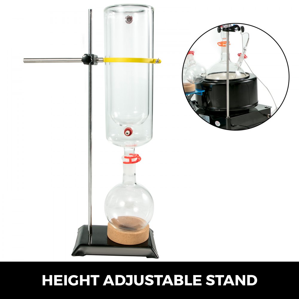 VEVOR 5L Distillation Apparatus Max.380°C Short Path Distillation Kit with Heating Mantle and Magnetic stirring 60-2300rpm Lab Distillation Glassware Apparatus (Black)