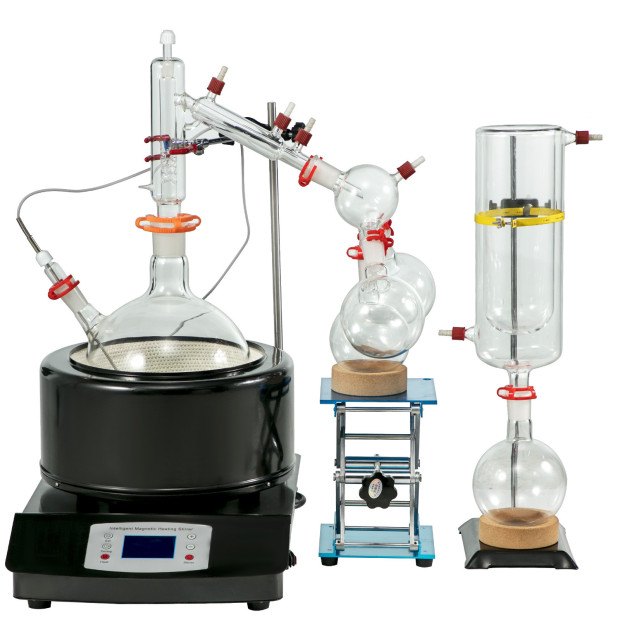 VEVOR 5L Distillation Apparatus Max.380°C Short Path Distillation Kit with Heating Mantle and Magnetic stirring 60-2300rpm Lab Distillation Glassware Apparatus (Black)