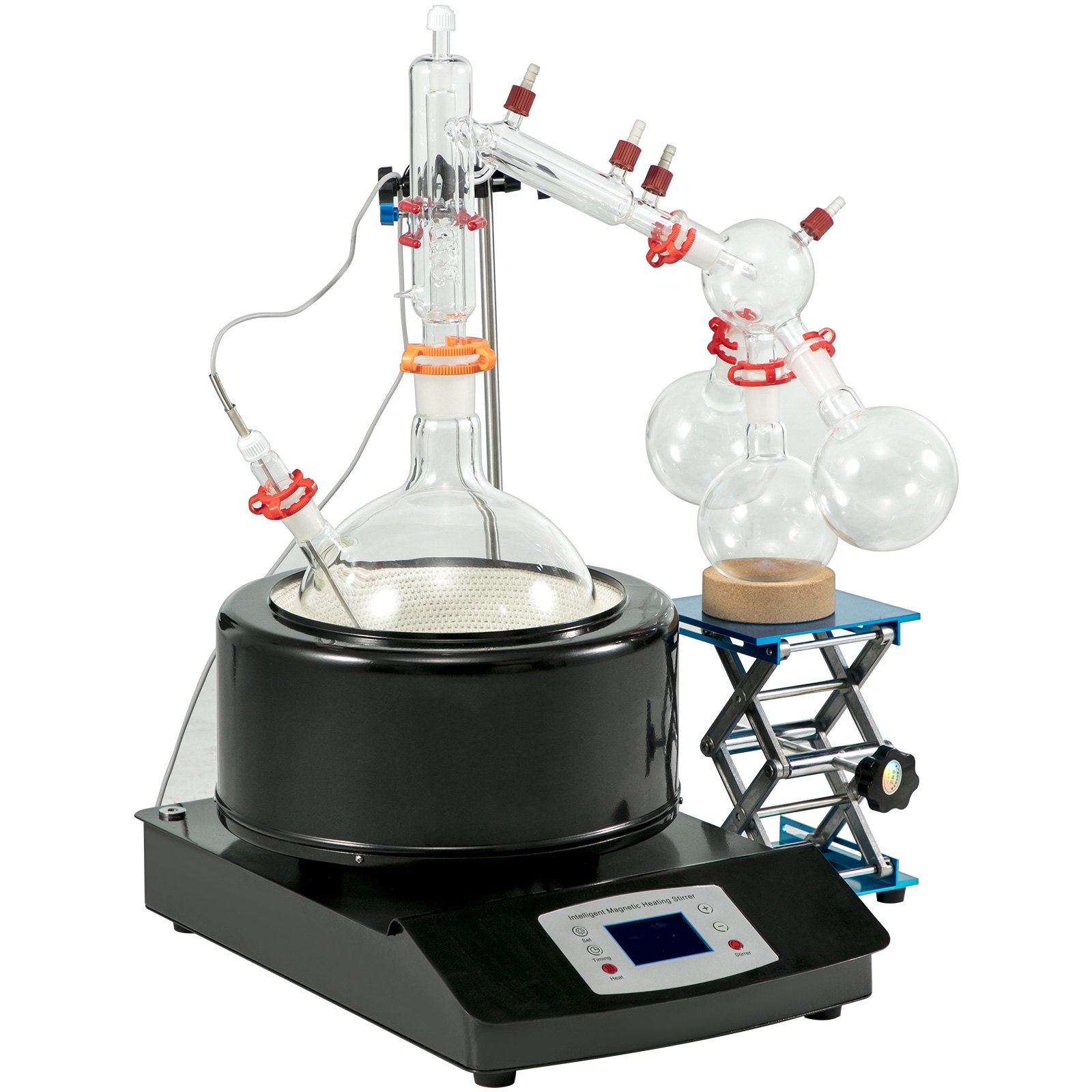 VEVOR 5L Distillation Apparatus Max.380°C Short Path Distillation Kit with Heating Mantle and Magnetic stirring 60-2300rpm Lab Distillation Glassware Apparatus (Black)