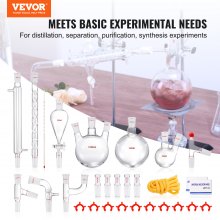 VEVOR Lab Destillation Kit, 3.3 Boro Lab Glassware Destilation Kit s 24, 40 spoji, 1000 ml souprava zařízení na destilaci esenciálního oleje, 29 ks Sada vybavení pro sklo