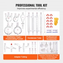 VEVOR Lab Distillation Kit, 3.3 Boro Lab Glassware Distillation Kit with 24, 40 Joint, 1000ml Essential Oil Distillation Apparatus Kit, 32 pcs Set of Glassware Equipment