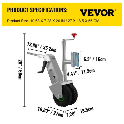 VEVOR Manual Trailer Dolly, 5000lb Load Capacity Trailer Mover Valet w/ 6.3" Hitch Plate & 10.63" Wheels, 10.64" Adjustable Height, Heavy-Duty Trailer Jack Tug for Car, RV, Boat, and Travel Trailers