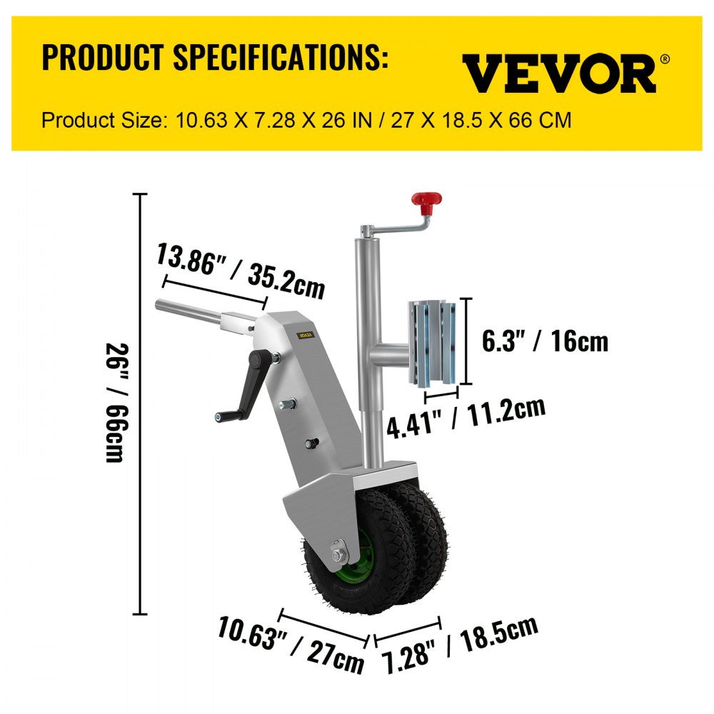 VEVOR Manual Trailer Dolly, 5000lb Load Capacity Trailer Mover Valet w/ 6.3" Hitch Plate & 10.63" Wheels, 10.64" Adjustable Height, Heavy-Duty Trailer Jack Tug for Car, RV, Boat, and Travel Trailers