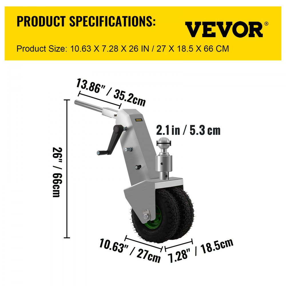 VEVOR Manual Trailer Dolly, 10000 LBS Towing Capacity Trailer Mover Valet with 2.1 in Ball & 10.63" Wheels, Adjustable Height Heavy-Duty Jack Tug for Car, RV, Boat, and Travel Trailers