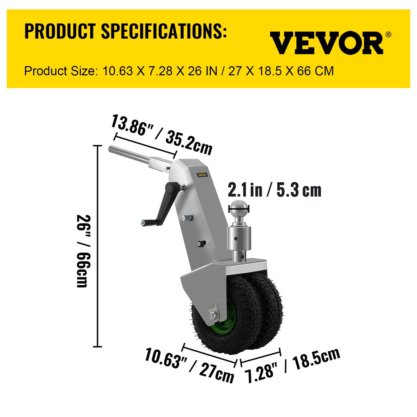 VEVOR Manual Trailer Dolly, 10000 LBS Towing Capacity Trailer Mover Valet with 2.1 in Ball & 10.63" Wheels, Adjustable Height Heavy-Duty Jack Tug for Car, RV, Boat, and Travel Trailers
