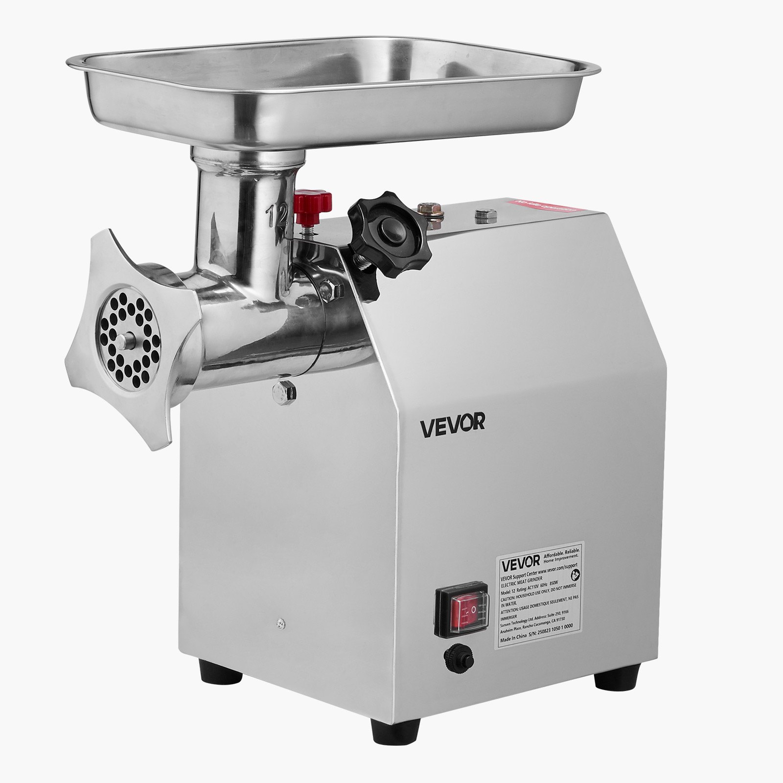 VEVOR Commercial Electric Meat Grinder, 7 lbs/min Capacity, #12 Industrial Meat Mincer with 2 Stainless Steel Blades, 2 Grinding Plates, 850W Heavy-Duty Sausage Maker Stuffer, for Kitchen, Restaurant