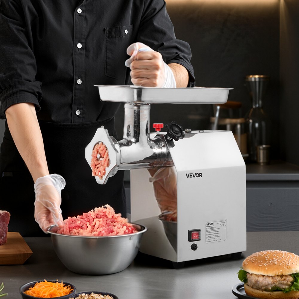 VEVOR Commercial Electric Meat Grinder, 4.2 kg/min Capacity, #22 Industrial Meat Mincer with 2 Stainless Steel Blades, 2 Grinding Plates, 1100W Heavy-Duty Sausage Maker, for Kitchen, Restaurant