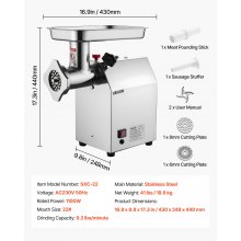 VEVOR Commercial Electric Meat Grinder 9.2 Lbs/Min Sausage Stuffer Maker Kitchen