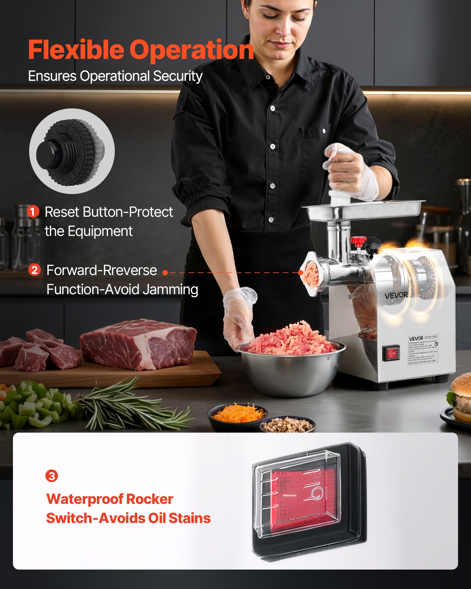 VEVOR Commercial Electric Meat Grinder, 5 lbs/min Capacity, #8 Industrial Meat Mincer with 2 Stainless Steel Blades, 2 Grinding Plates, 600W Heavy-Duty Sausage Maker Stuffer, for Kitchen, Restaurant