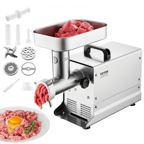 VEVOR Meat Grinder, 21 Lbs/Min Capacity Electric Meat Grinders with Blade, Grinding Plate, Sausage Maker, Stainless Steel Commercial Meat Mincer for Kitchen Restaurant Butcher Store