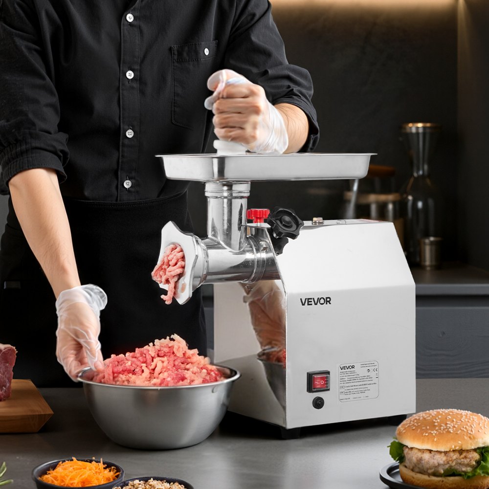 VEVOR Commercial Electric Meat Grinder, 3.2 kg/min Capacity, #12 Industrial Meat Mincer with 2 Stainless Steel Blades, 2 Grinding Plates, 850W Heavy-Duty Sausage Maker, for Kitchen, Restaurant