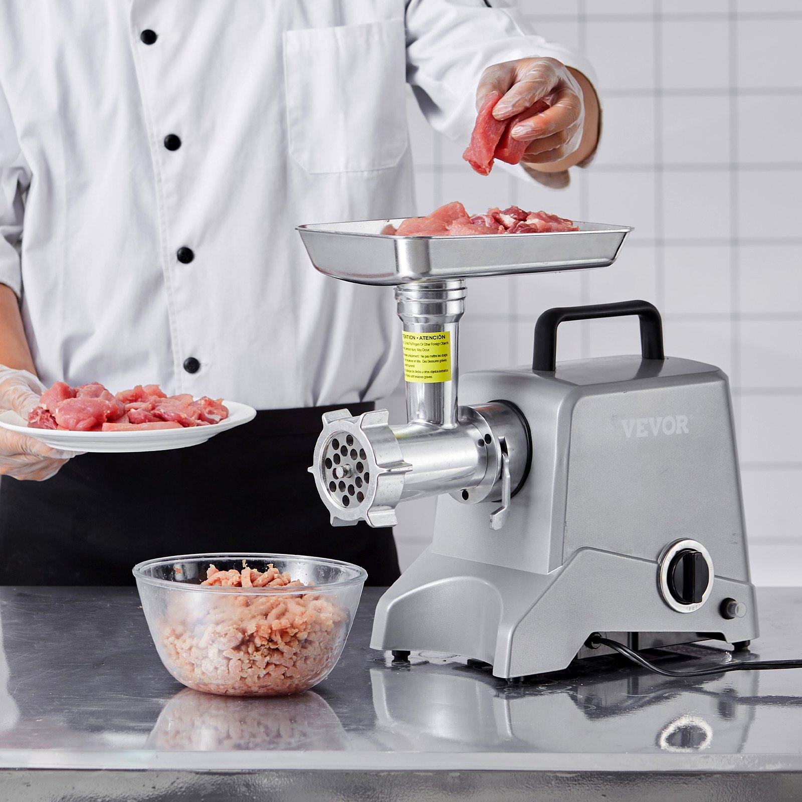 VEVOR Electric Meat Grinder, 5 Lb/Min Capacity, 575W（800W MAX) Industrial Meat Mincer with Blade, Grinding Plate, Sausage Stuffing Blade and 3 Tubes, Aluminum Commercial Meat Grinder