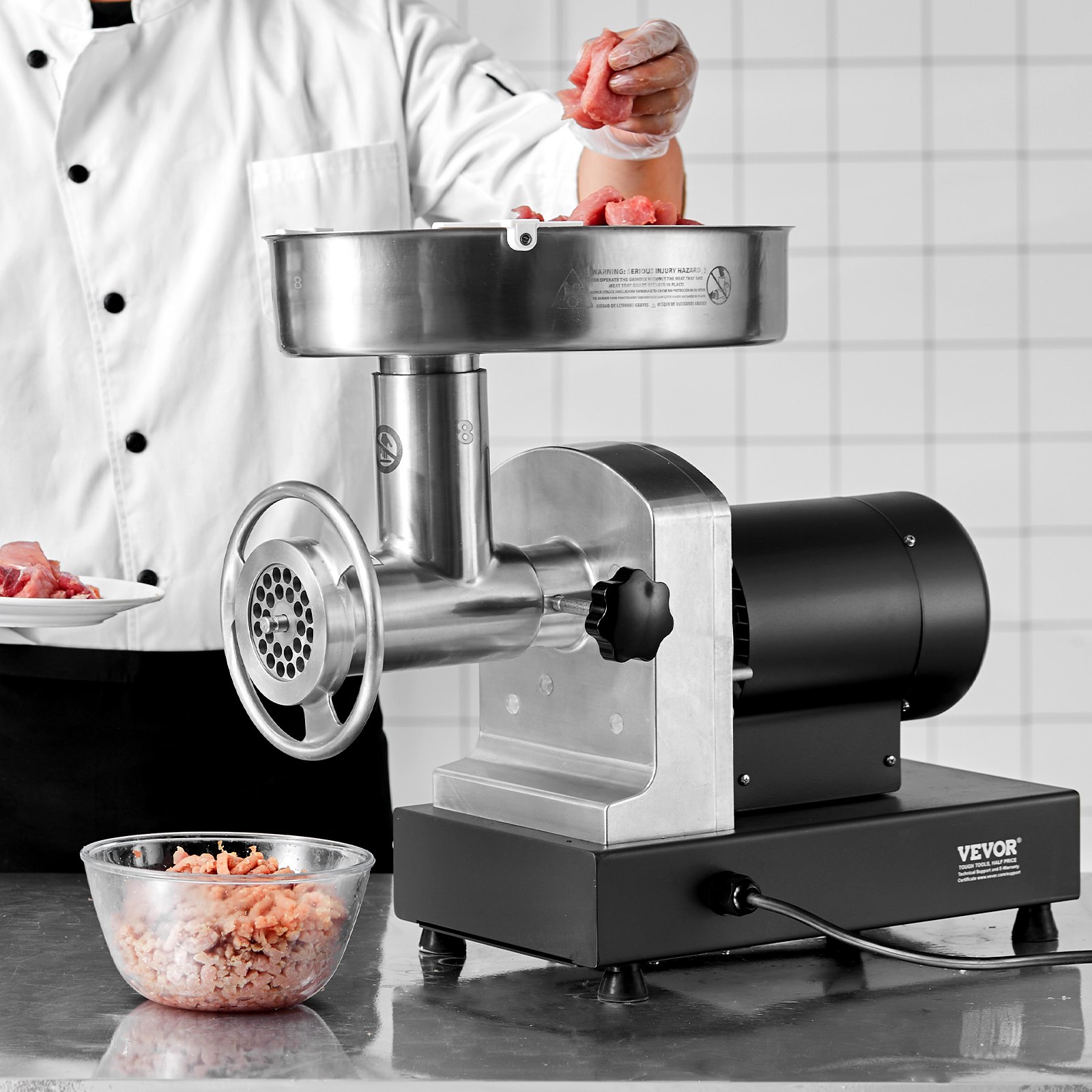 VEVOR Meat Grinder, 6 Lbs/Min Capacity Electric Meat Grinders with Blade, Grinding Plate, Sausage Maker, Stainless Steel Commercial Meat Mincer for Kitchen Restaurant Butcher Store