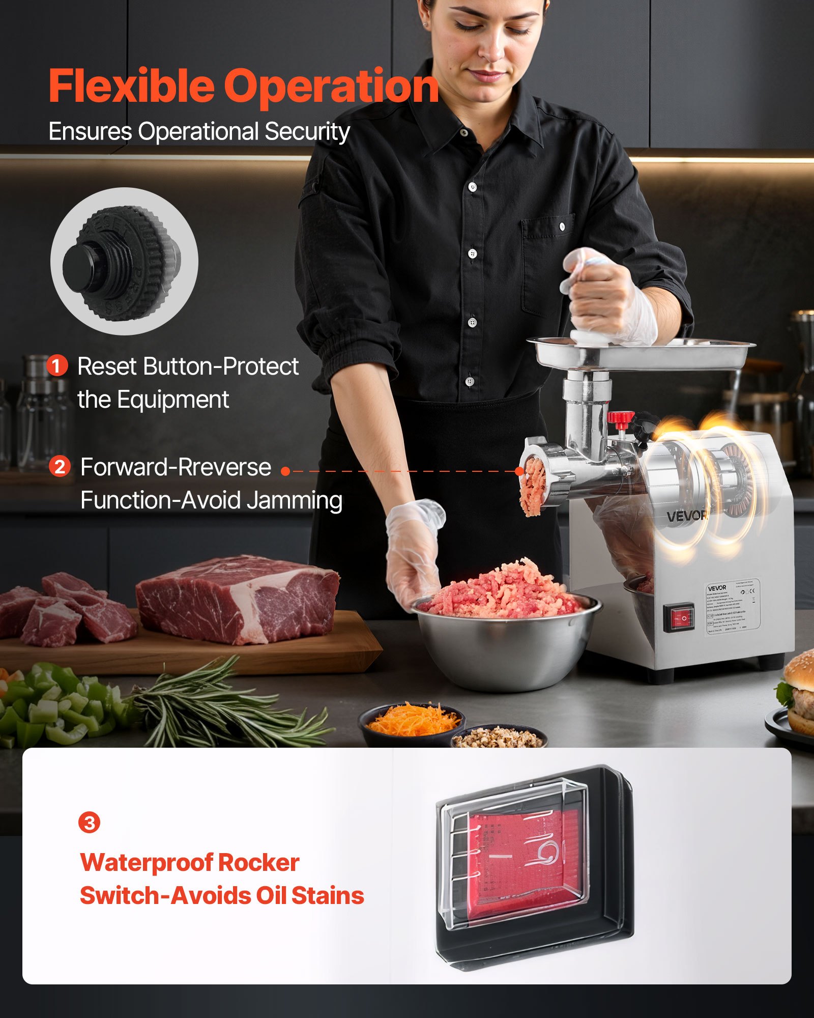 VEVOR Commercial Electric Meat Grinder, 2.27 kg/min Capacity, #8 Industrial Meat Mincer with 2 Stainless Steel Blades, 2 Grinding Plates, 600W Heavy-Duty Sausage Maker, for Kitchen, Restaurant