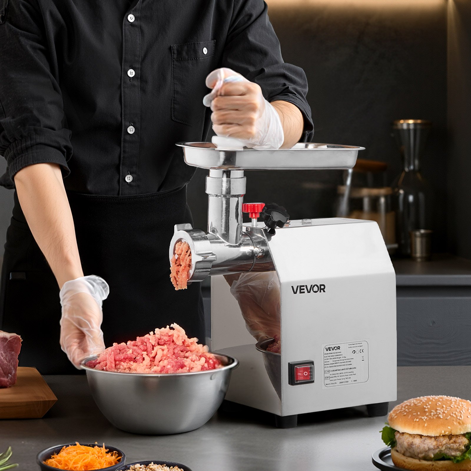 VEVOR Commercial Electric Meat Grinder, 2.27 kg/min Capacity, #8 Industrial Meat Mincer with 2 Stainless Steel Blades, 2 Grinding Plates, 600W Heavy-Duty Sausage Maker, for Kitchen, Restaurant