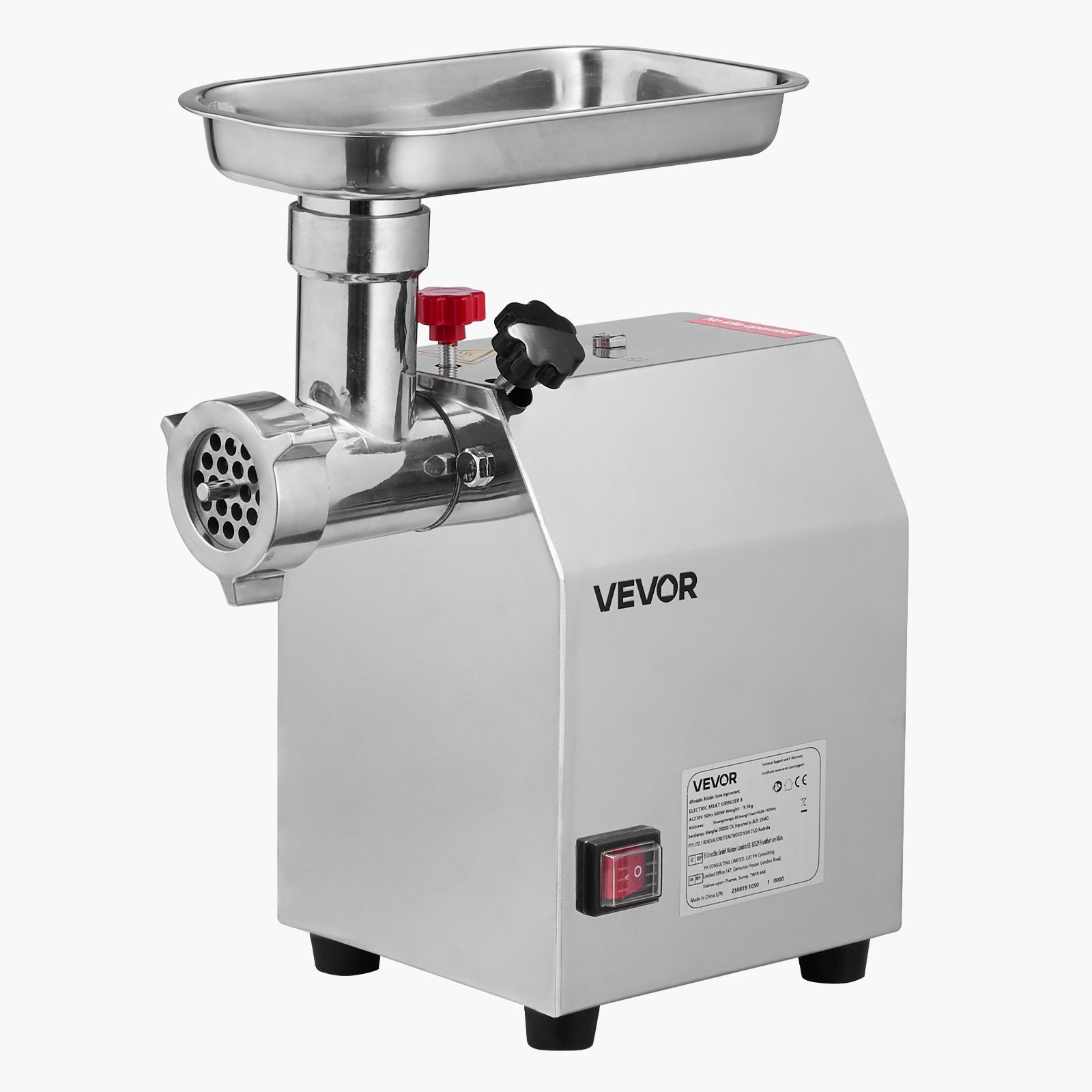 VEVOR Commercial Electric Meat Grinder, 2.27 kg/min Capacity, #8 Industrial Meat Mincer with 2 Stainless Steel Blades, 2 Grinding Plates, 600W Heavy-Duty Sausage Maker, for Kitchen, Restaurant