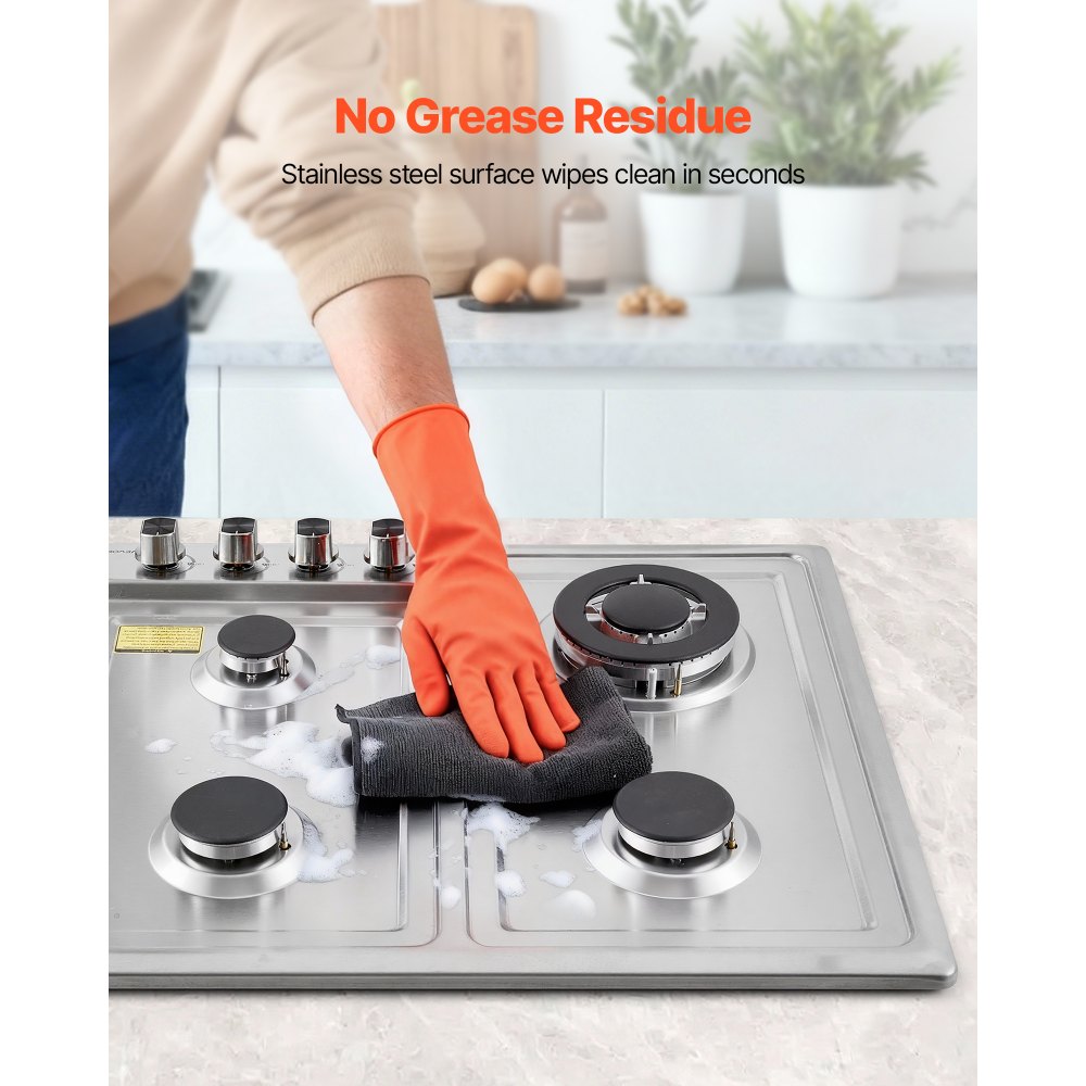 VEVOR 24 inch Gas Cooktop 4 Burners Gas Stove Top, Max 27000BTU Built-in Stainless Steel Stove Top LPG/NG Convertible Dual Fuel Cooktop Stoves with Thermocouple Protection for Kitchen Apartment Rvs