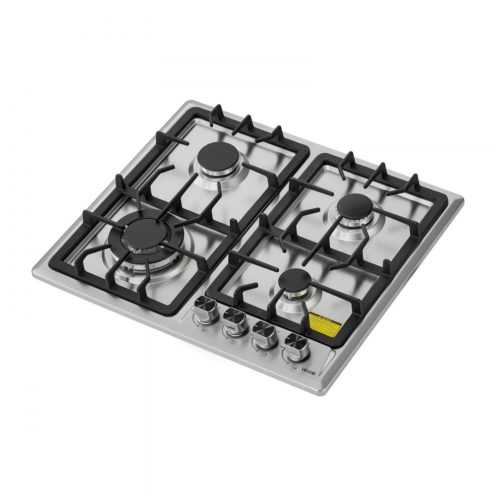 VEVOR 24 inch Gas Cooktop 4 Burners Gas Stove Top, Max 27000BTU Built-in Stainless Steel Stove Top LPG/NG Convertible Dual Fuel Cooktop Stoves with Thermocouple Protection for Kitchen Apartment Rvs