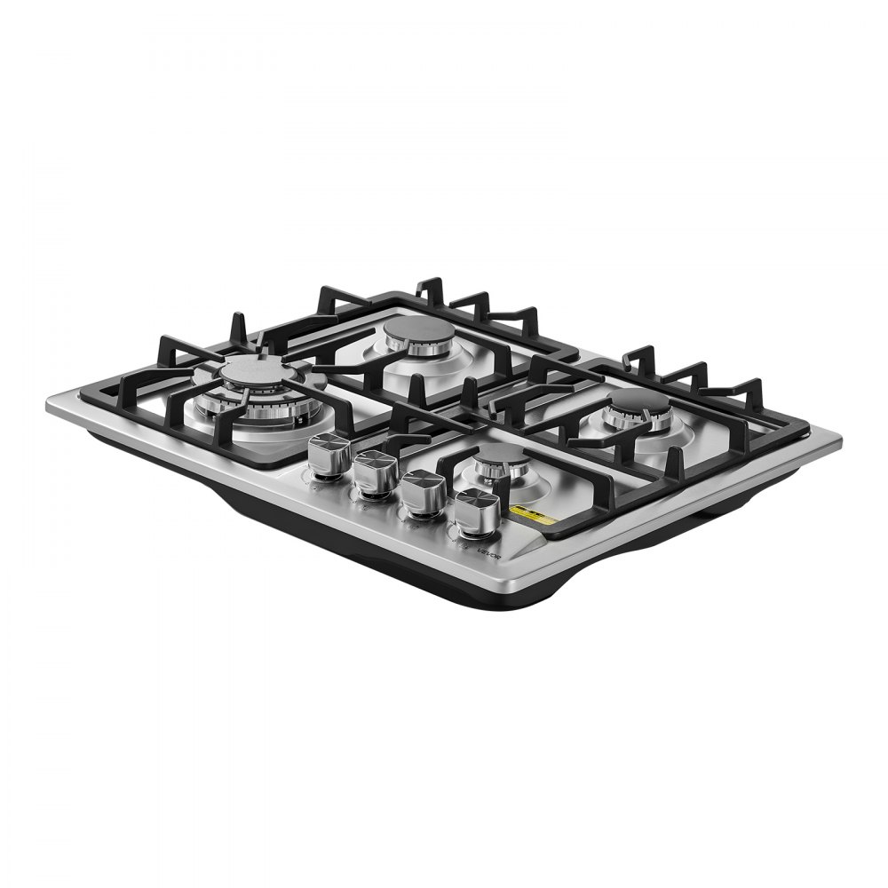 VEVOR 24 inch Gas Cooktop 4 Burners Gas Stove Top, Max 27000BTU Built-in Stainless Steel Stove Top LPG/NG Convertible Dual Fuel Cooktop Stoves with Thermocouple Protection for Kitchen Apartment Rvs