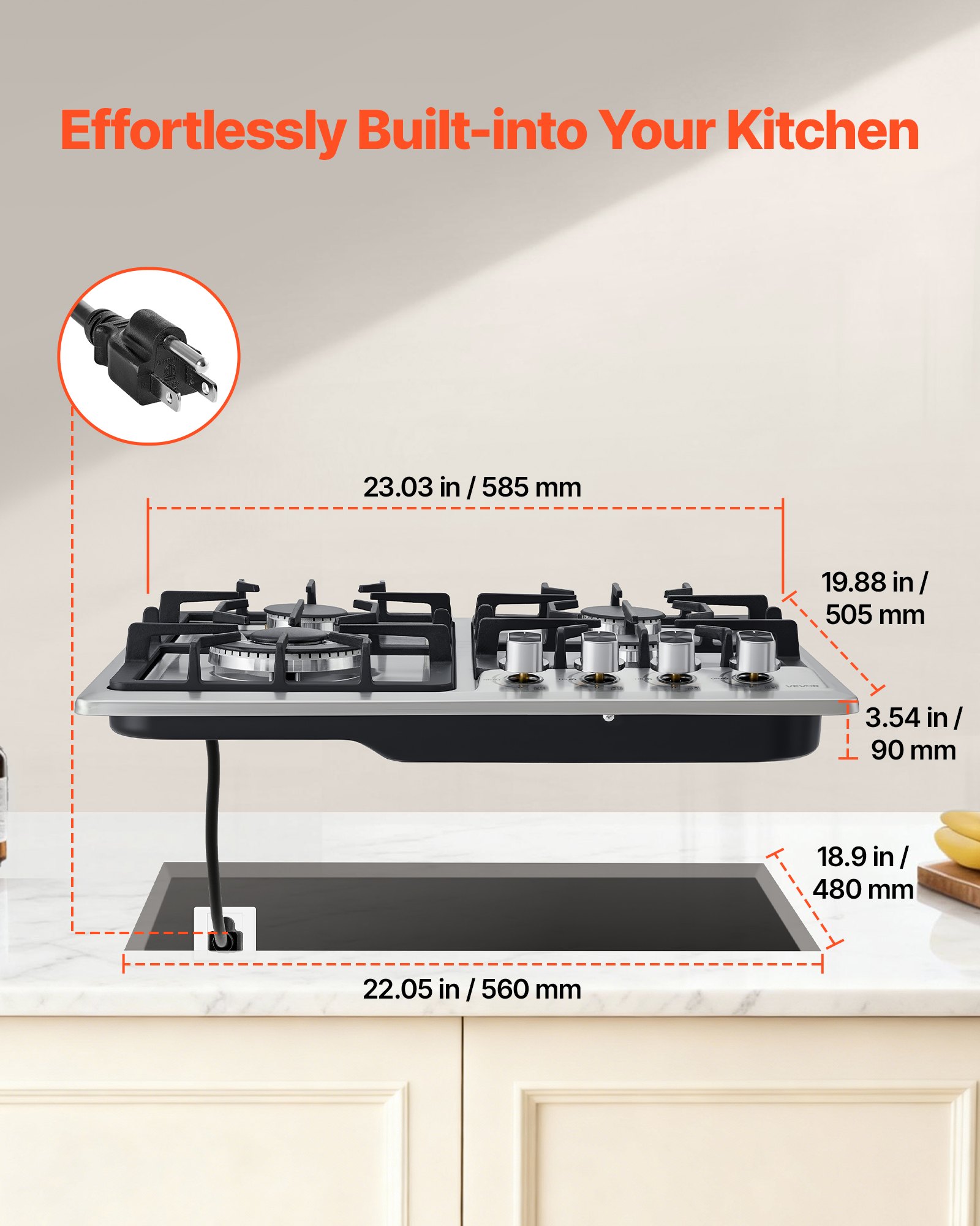 VEVOR 24 inch Gas Cooktop 4 Burners Gas Stove Top, Max 27000BTU Built-in Stainless Steel Stove Top LPG/NG Convertible Dual Fuel Cooktop Stoves with Thermocouple Protection for Kitchen Apartment Rvs