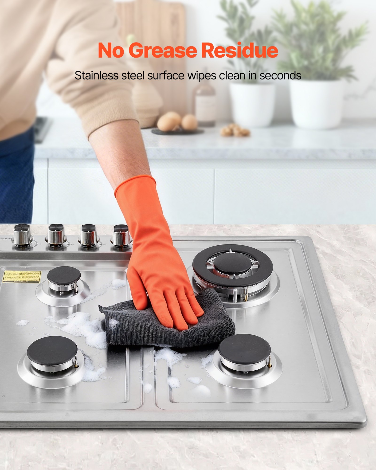 VEVOR 24 inch Gas Cooktop 4 Burners Gas Stove Top, Max 27000BTU Built-in Stainless Steel Stove Top LPG/NG Convertible Dual Fuel Cooktop Stoves with Thermocouple Protection for Kitchen Apartment Rvs