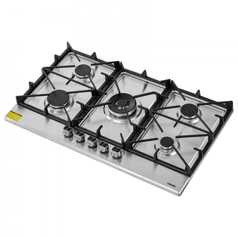 VEVOR 36 inch Gas Cooktop 5 Burners Gas Stove Top, Max 38300BTU Built-in Stainless Steel Stove Top LPG/NG Convertible Dual Fuel Cooktop Stoves with SABAF Dual-Ring Burner for Kitchen Apartment Rvs