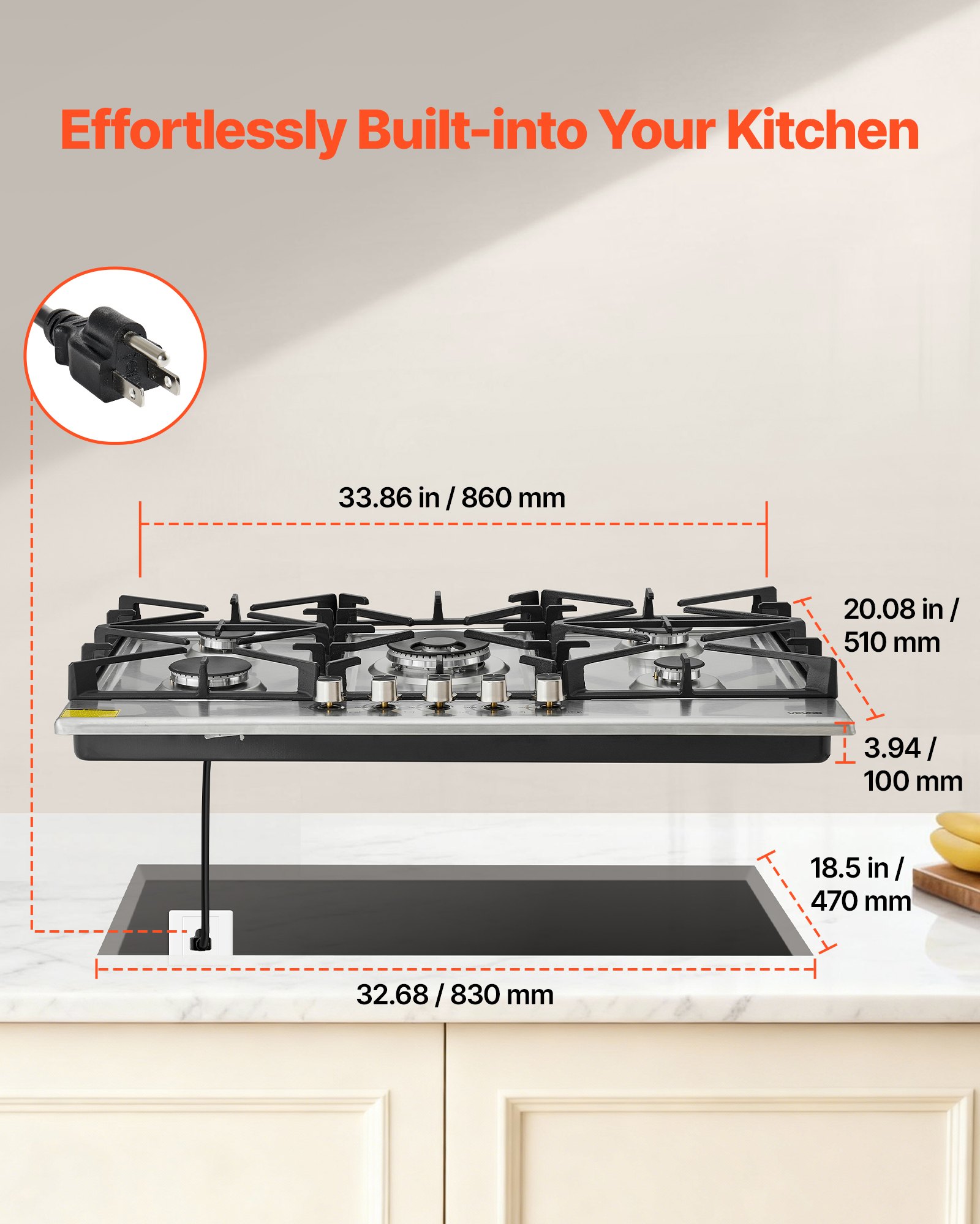 VEVOR 36 inch Gas Cooktop 5 Burners Gas Stove Top, Max 38300BTU Built-in Stainless Steel Stove Top LPG/NG Convertible Dual Fuel Cooktop Stoves with SABAF Dual-Ring Burner for Kitchen Apartment Rvs
