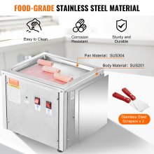 VEVOR Fried Ice Cream Roll Machine, 11" x 9.5" Stir-Fried Ice Cream Pan, Stainless Steel Rolled Ice Cream Maker with Compressor and 2 Scrapers, for Making Ice Cream, Frozen Yogurt, Ice Cream Rolls