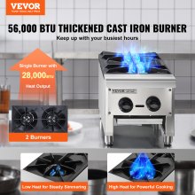 VEVOR Commercial Gas Range Stove 2 Burners Countertop Cooking Hot Plate Kitchen