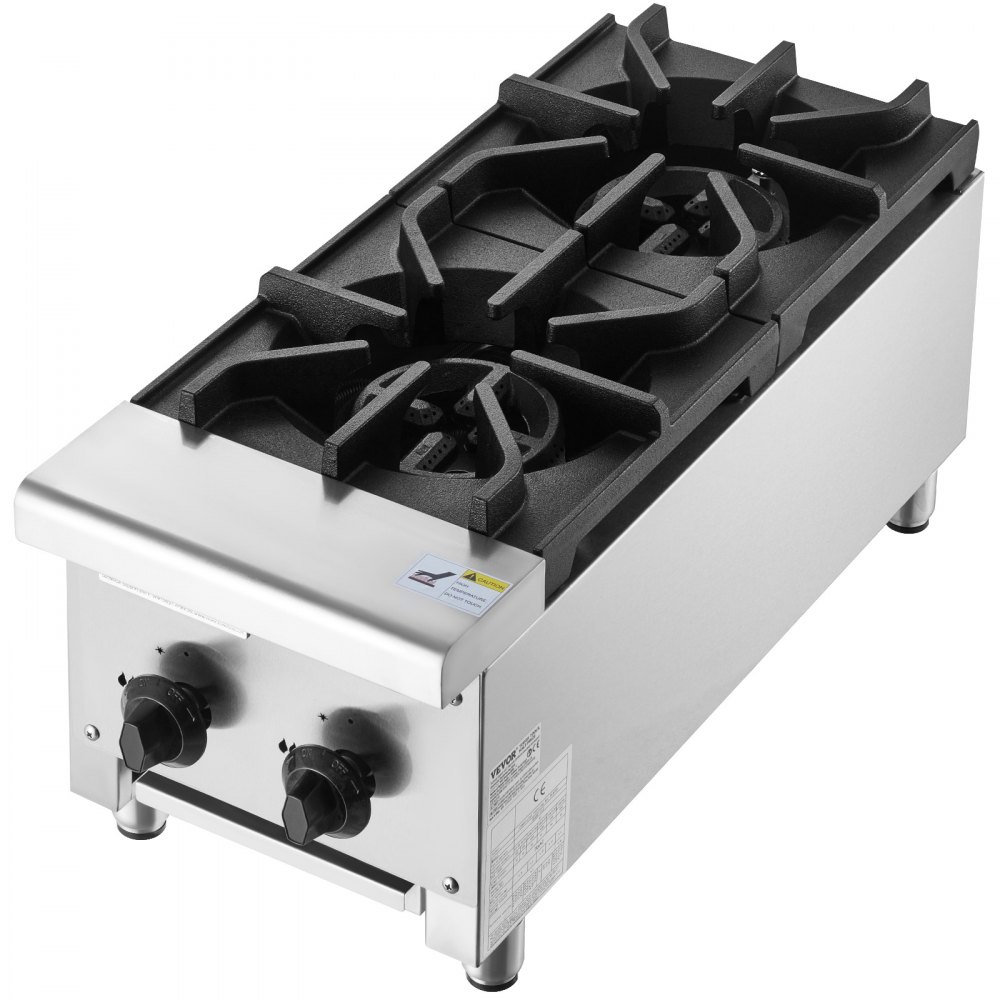 VEVOR Commercial Gas Stove with 2 Burners, Propane and Natural Gas Countertop Cooking Stove Range, Stainless Steel Gas Hot Plate, Commercial Cooking Equipment for Restaurant, 14KW