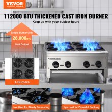 VEVOR Commercial Gas Range Stove 4 Burners Countertop Cooking Hot Plate Kitchen