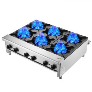 VEVOR Commercial Gas Stove with 6 Burners, Propane and Natural Gas Countertop Cooking Stove Range, Stainless Steel Gas Hot Plate, Commercial Cooking Equipment for Restaurant, 168,000 BTU | VEVOR US